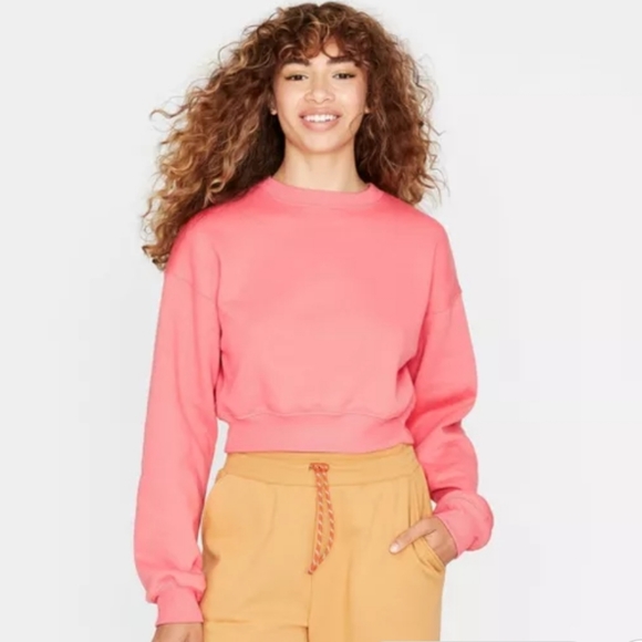 Wild Fable womens cropped sweatshirt small NWT hot coral pink